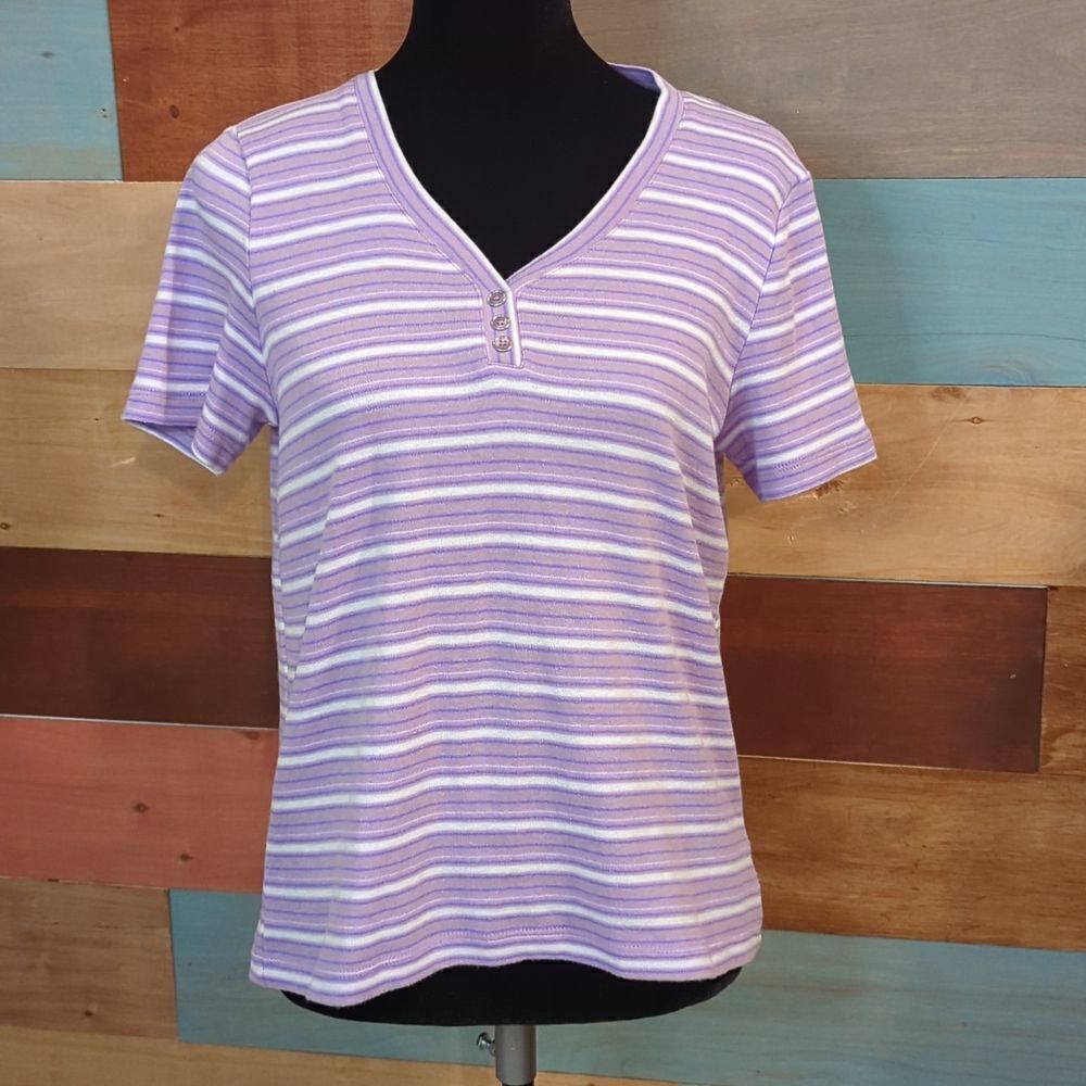 💜 5/$25 petite small super soft purple striped T-shirt